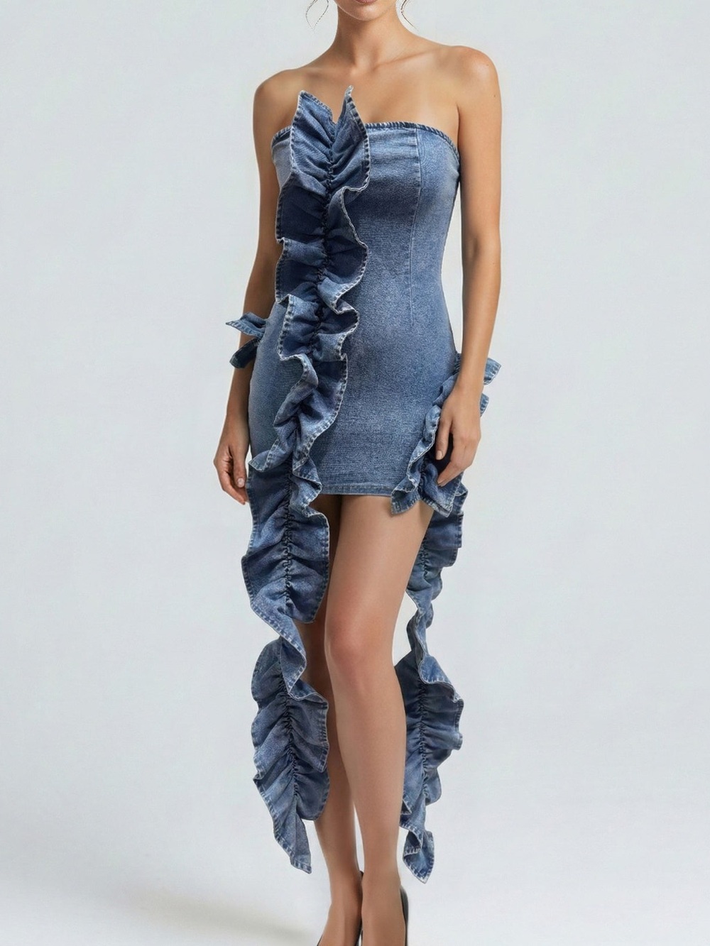 Wild Cascade Denim Sculpt Dress